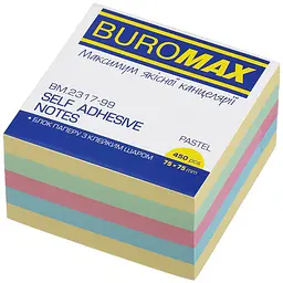 Блок для нотаток Buromax з клейким шаром 75х75 мм 450 аркушів пастель (BM.2317-99)