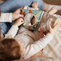 Дитяча розвивальна сенсорна м’яка книжечка іграшка з дзеркалом і брязкальцем Cow Bingo від народження BabyOno 1690 - мініатюра 6