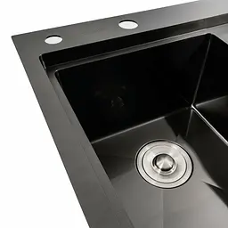 Кухонна мийка чорна PVD 58x48 L Platinum Handmade (два отвори, круглий сифон 3,0/0,8), Чорний - мініатюра 4