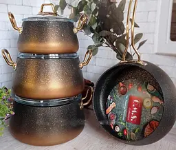 Набір каструль O.M.S. Collection 3041 з гранітно-мармуровим покриттям Мідний (Туреччина) - мініатюра 4