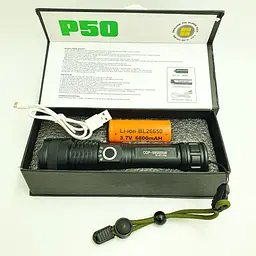 Ліхтар акумуляторний ручний металевий ліхтарик із зумом 26650 battery BL X71 P50 чорний - мініатюра 6