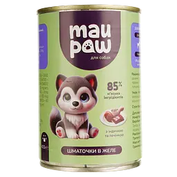 Набір: сухий корм для собак великих порід Brit Premium Dog Adult L з куркою 15 кг + корм для дорослих собак MAU PAW Шматочки в соусі з птицею 415 г + корм для дорослих собак MAU PAW Шматочки в желе з індичкою та печінкою 415 г - мініатюра 3
