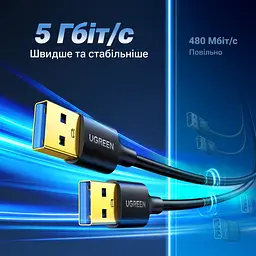 Кабель UGREEN US128 USB 3.0 USB-A - USB-A 0,5 м чорний (10369) - мініатюра 2