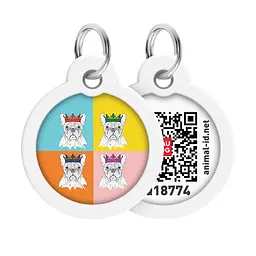 Адресник для собак і котів металевий Waudog Smart ID з QR паспортом малюнок Французький бульдог коло Д 30