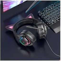 Навушники Hoco W107 Cute Cat Luminous Cat Ear Gaming Headphones чорно-зелені 6931474791269 - мініатюра 8