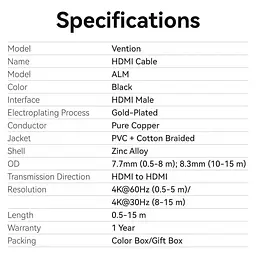 Кабель Vention HDMI-HDMI V 2.0 3 м (ALMBI) - мініатюра 5