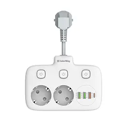 Мережевий фільтр СolorWay 2 розетки / 3USB / 1xTYPE-C White (CW-CHE24PDW)