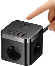 Мережевий зарядний пристрій Baseus Power Combo Cube Power Strip 3AC+2USB+2Type-C 30W 1.5m E00066400117-00 Black - мініатюра 6