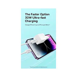Зарядний пристрій Baseus GaN5 швидке заряджання USB-C 30 Вт + кабель 1.0 м USB-C 100 Вт білий (P10110902213-00) - мініатюра 8