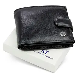 Класичне чоловіче портмоне з натуральної шкіри ST Leather В102 чорне 9,5 см - мініатюра 3