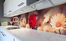 Вініловий кухонний фартух Квіти в фокусі наклейка для кухні троянди ромашки Бежевий Happy Pocket Z181459 - мініатюра 6