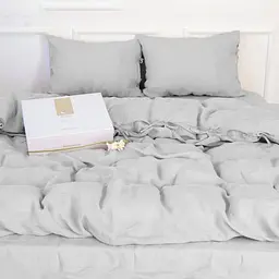 Комплект постільної білизни MirSon Natural Linen Beatrice льон полуторний євро світло-сірий (2200008247751) - мініатюра 4