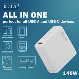 Digitus Зарядний пристрій GaN 3хUSB-C, 1хUSB-A, 140W - мініатюра 2