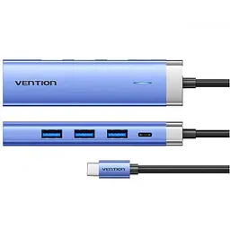 Док-станція USB3.1 Type-C - HDMI/USB 3.0x3/PD 100W Blue Aluminum Alloy Hub 5-in-1 Vention (TGESB) - мініатюра 7