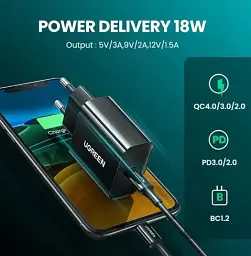 Мережевий зарядний пристрій Ugreen CD137 Fast Charging Power Adapter with PD QC4.0 20W 3A чорний - мініатюра 2