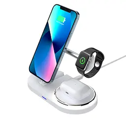 Настільна бездротова док станція 3в1, H101, біла, підтримка MagSafe, підходить для iPhone, AirPods та Apple Watch, універсальний зарядний пристрій для телефону, навушників та годинників, швидка бездротова зарядка, ArmorStandart (ARM78102) - мініатюра 4