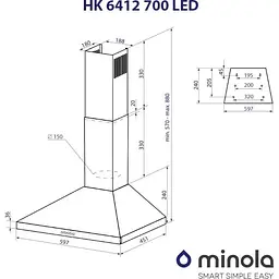 Витяжка купольна Minola HK 6412 BL 850 LED - мініатюра 9