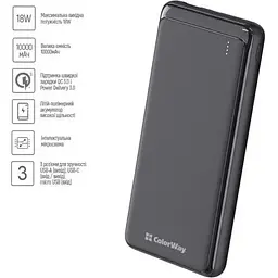 Зовнішній акумулятор ColorWay 10000mAh 18w - мініатюра 3