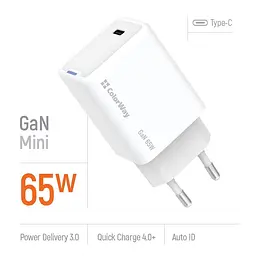 Мережевий зарядний пристрій ColorWay GaN Mini 65W PD Port PPS USB-C White (CW-CHS049PD-WT) - мініатюра 8