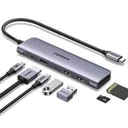 USB-концентратор UGREEN USB C, багатофункціональний USB-концентратор Revodok 7-в-1 для ноутбуків, 4K HDMI на USB-C, 100 Вт PD