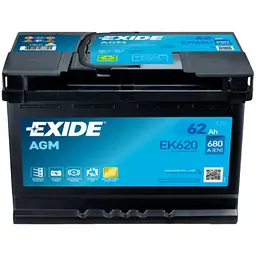 Акумулятор автомобільний EXIDE START-STOP AGM 62Ah Ев (-/+) (EK620) - мініатюра 1