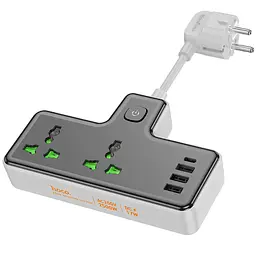 Мережевий зарядний пристрій подовжувач Hoco AC11A 3 USB/ Type-C 2 розетки чорне