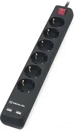 Фільтр мережевий RS-6 Protect USB 6 розеток 5 м Black до 3.68 кВт REAL-EL teh0024048