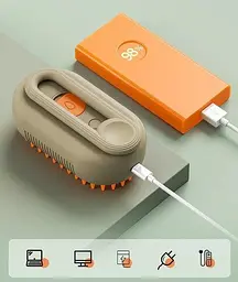 Парова щітка масажер з ручкою Steamy Brush, для сухого та вологого вичісування Сірий - мініатюра 3