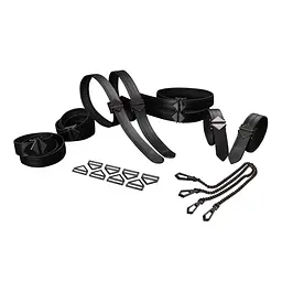 Набір для бондажу LOCKINK 8-Bondage-Straps Restraint Set, 8 ременів зі шкіри, чорний - мініатюра 1