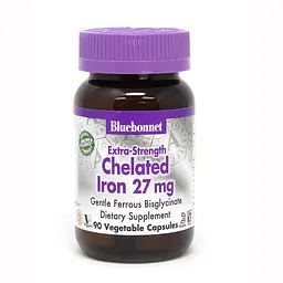 Хелатне залізо Bluebonnet Nutrition Extra-Strength Chelated Iron 27 mg, 90 вегакапсул