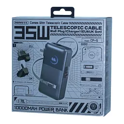 Павербанк-адаптер Remax CP-5 з вилками EU/UK та кабелем / 10000 мАг / 35 Вт / USB-C + USB-A / PD+QC / Чорний - мініатюра 5