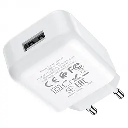 Мережевий зарядний пристрій Hoco N2 Vigour з 1 USB/2.1 A з гнучким кабелем Type-C Білий - мініатюра 4