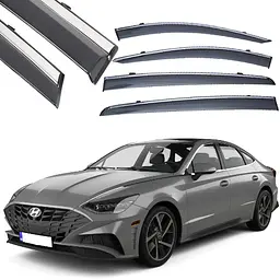 Дефлектори вікон вітровики Benke для Hyundai Sonata 2021- Хром Молдинг Нержавіюча сталь 3D (BHYST2023-W/S)