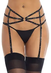Пояс для панчіх на стрепах Leg Avenue Strappy Rhinestone Garterbelt, One Size, зі стразами