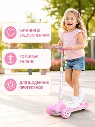 Дитячий самокат триколісний рожевий з підсвічуванням коліс музикою та регульованим кермом (49675948) - мініатюра 7