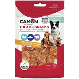 Монети для собак, Camon Treats & Snacks з куркою, тріскою та сиром'ятої шкіри 2,5 см, 100г