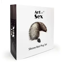 Силіконова анальна пробка з хвостом з натурального хутра Art of Sex size Artctic fox - мініатюра 6