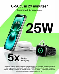 Зарядний пристрій Belkin UltraCharge 2-in-1 Foldable Magnetic Charging 25Вт, білий (WIZ039KQWH) - мініатюра 5