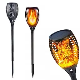 Садовий світильник Solar flame led light sensor activated 48см 600мАч Водонепроникний ліхтар факел 2шт Black - мініатюра 2