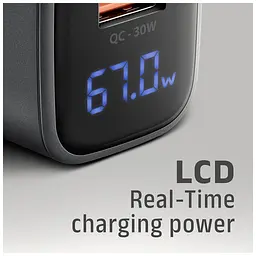 Зарядний пристрій AXAGON 1xUSB-C PD67W + 1xUSB QC4+ PPS display gray (ACU-PQ67D) - мініатюра 4