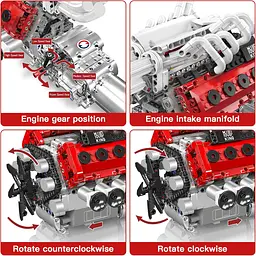 Конструктор двигун Mould King V12 Naturally Aspirated Engine Ferrari моторизований дитячий мотор 1366 деталей - мініатюра 4