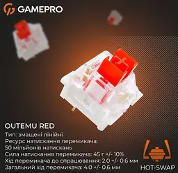 Механічна ігрова клавіатура GamePro MK-144-B Hot-Swap Outemu Red Switch USB Black-White - мініатюра 8