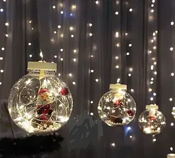 Гірлянда завіса штора Кулі з наповненням Дід Мороз, 3м, 10 куль LED USB - мініатюра 6