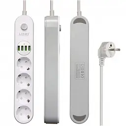 Мережевий фільтр подовжувач 4 євро розетки 4 USB 2м із захистом та заземленням LDNIO SE4432 2500W 10A USB 3.4A - мініатюра 2