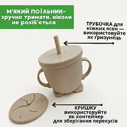 Дитячий силіконовий посуд (набір 7 предметів) на присосках, для першого прикорму. Колір Бежевий - мініатюра 7