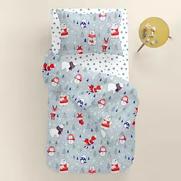 Дитяча постільна білизна в ліжечко WINTER ANIMALS CS9, небесний (AnimalsWinterGrey_StarLBlueWhite_140) - мініатюра 2