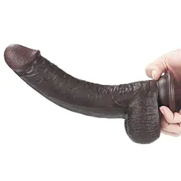 Фалоімітатор LoveToy Sliding Skin з подвійного матеріалу 23 см коричневий - мініатюра 12