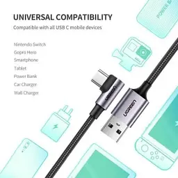 Дата кабель USB 2.0 AM to USB-C 1.0m US284 Angled Alum. Braid Black Ugreen (50941) - мініатюра 5