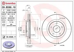 Диск гальмівний передній вентильований Nissan Juke I, Pulsar 10-25р Brembo (09.B596.11)