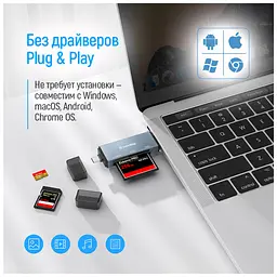 Зчитувач флеш-карт ColorWay USB 2.0/USB-C to CF/SD/MicroSD (CW-CR-01) - мініатюра 8